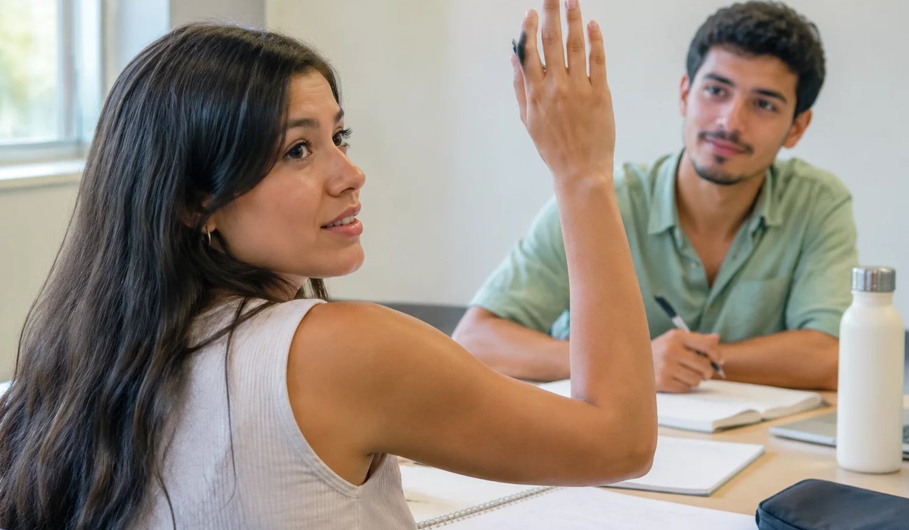 Duas pessoas preparando a próxima rodada com caderno e marca-texto na mão